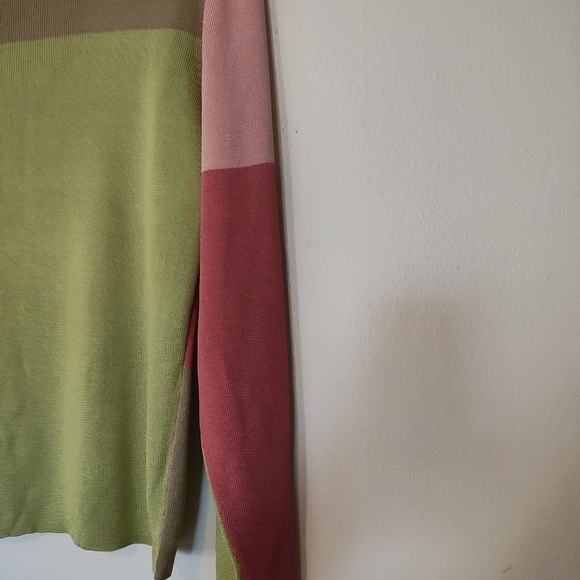 CARLISLE WOMEN'S SILK SWEATER  MULTICOLOR BLOCK PATTERN SIZE LARGE MINIMALIST - Picture 5 of 15